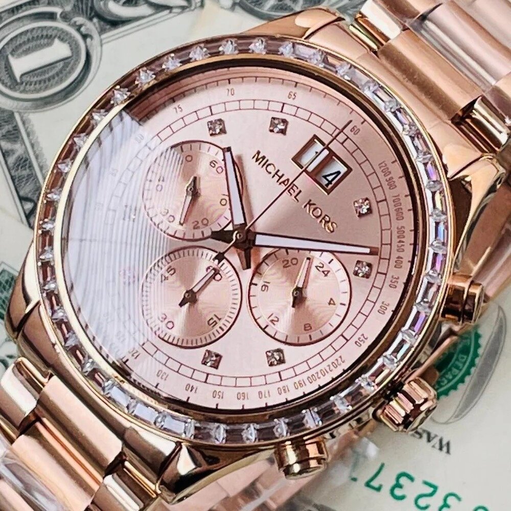 Michael Kors Rose Gold Womens Chronograph Watch w/Crystal Bezel & Date Display - Picture 8 of 11